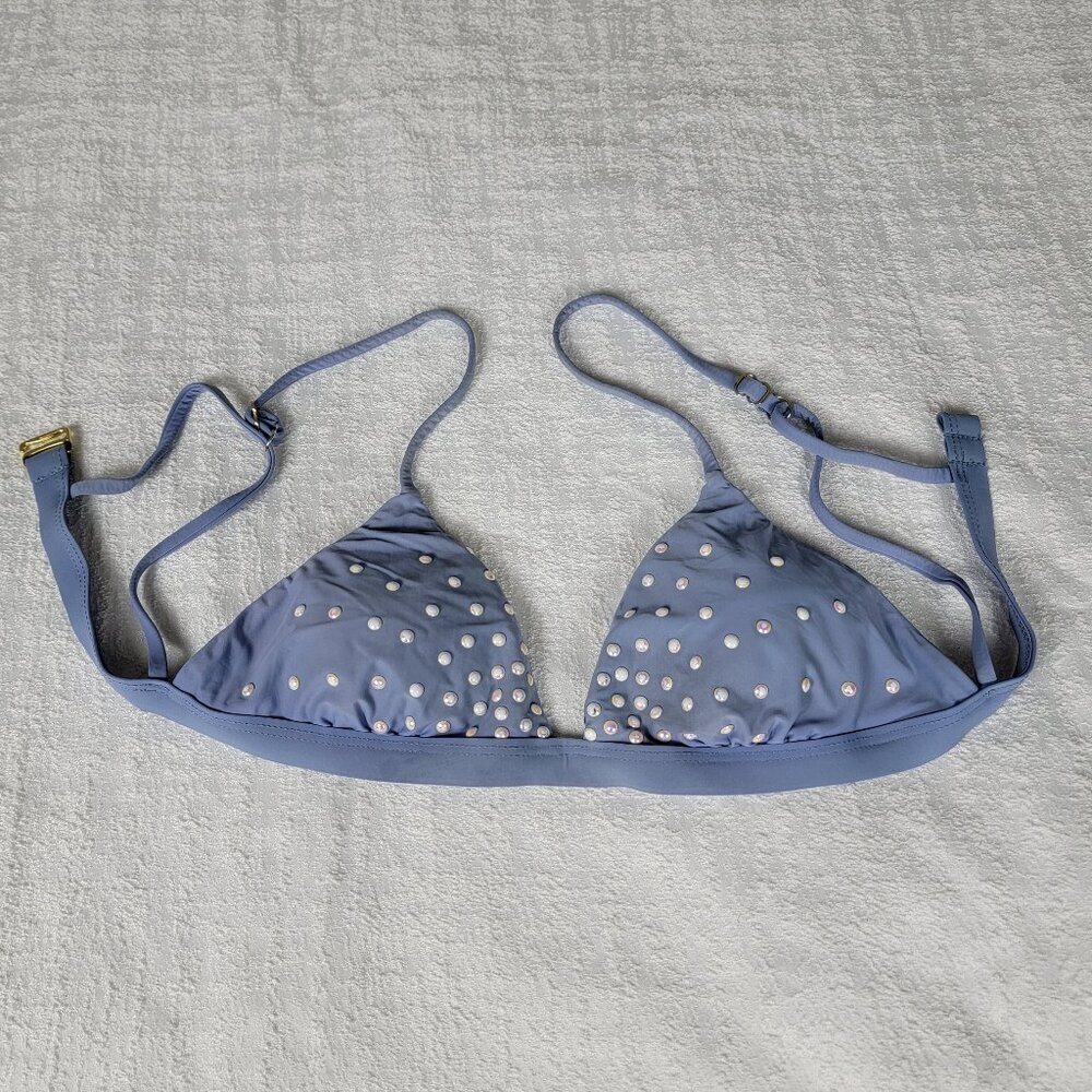 GB Gianni Bini Swim Top Blue Metalic Pearl Applique Triangle Padded Size SMALL